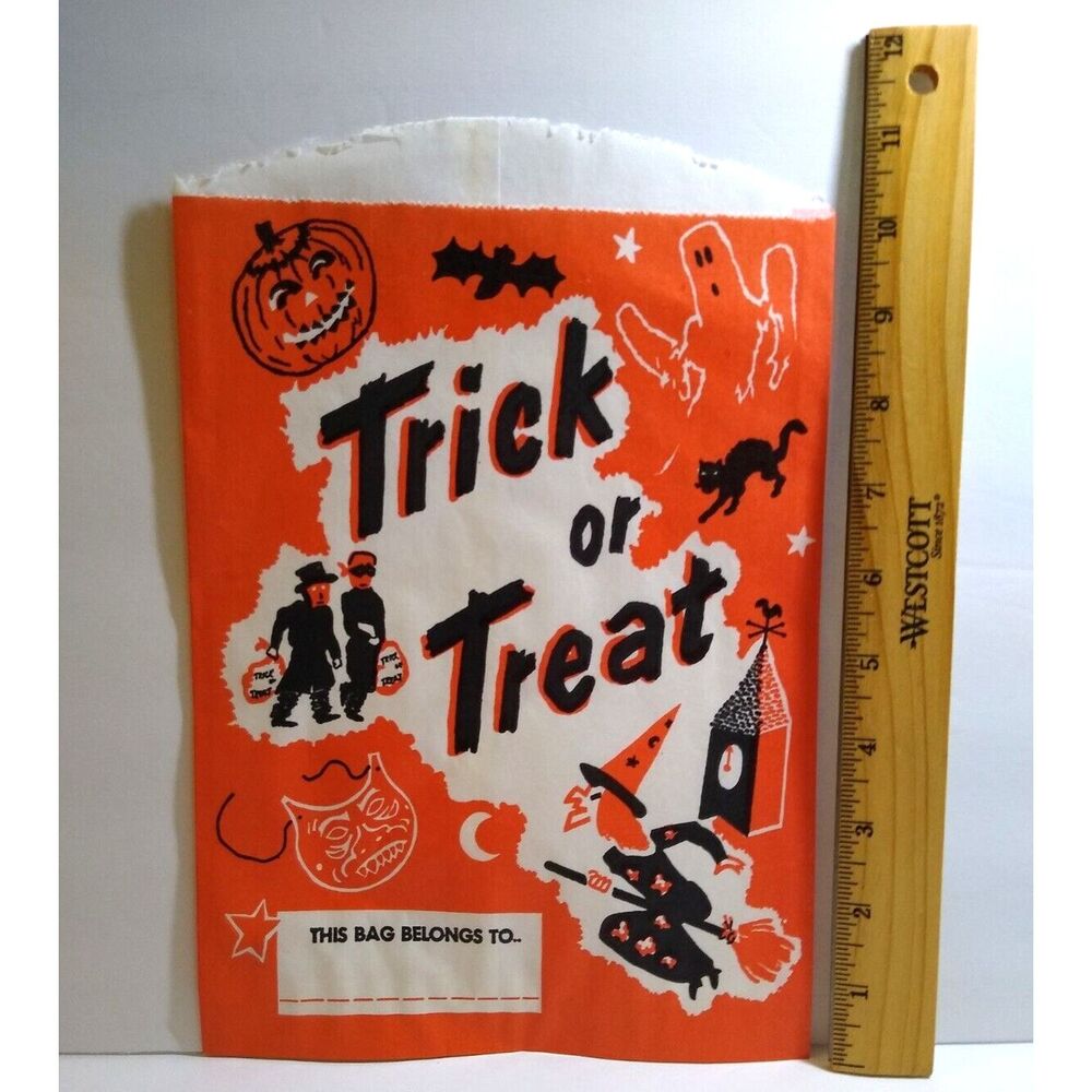 Rare Large 11" Halloween Trick Or Treat Paper Candy Loot Bag Clever Idea Vintage